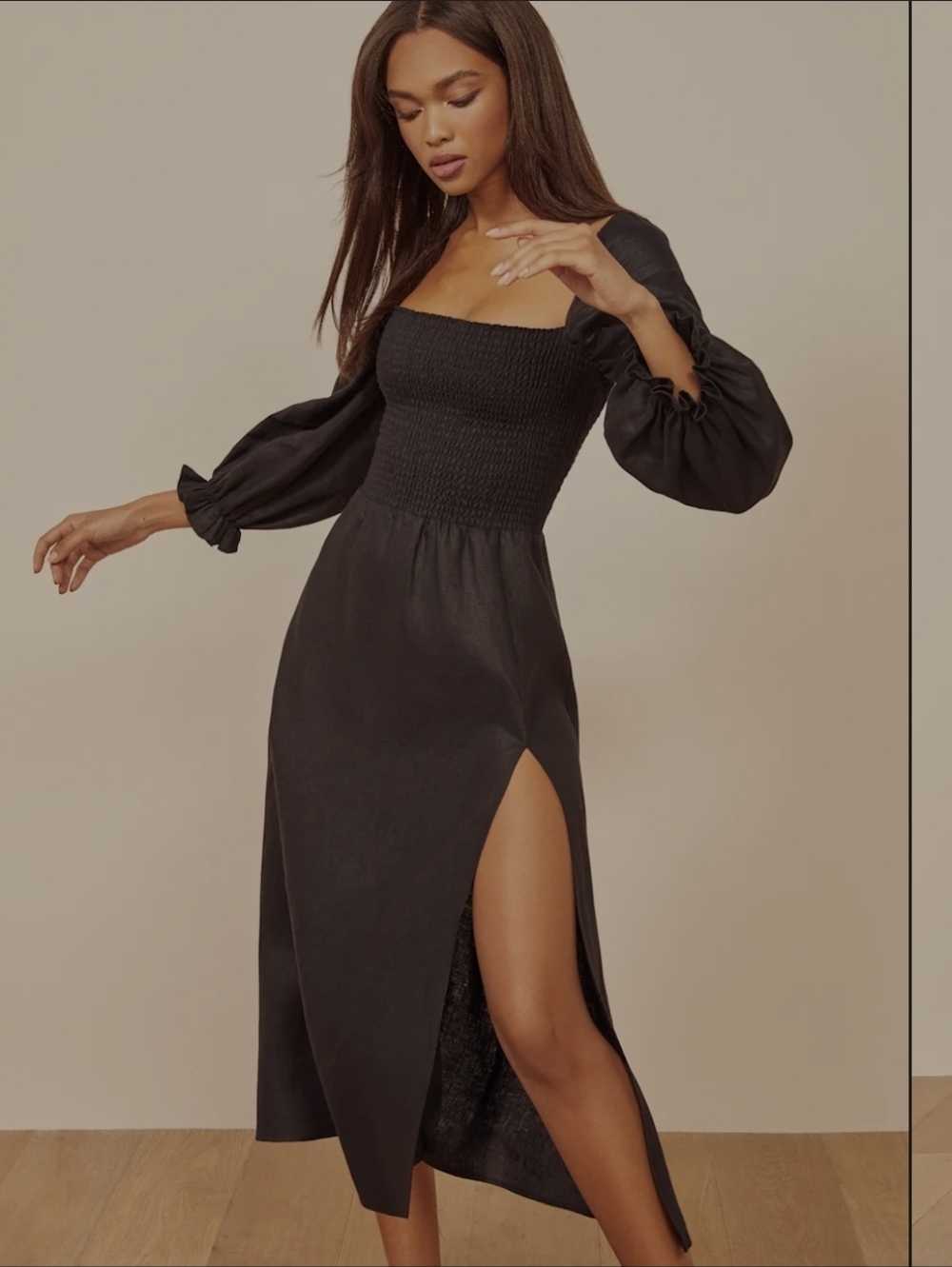 Reformation Gitane Linen Midi dress Size XL Black